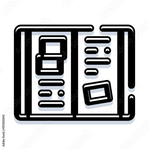 Newspaper icon featuring columns of text and graphic elements, conveying concepts of journalism, media, reporting, and global information dissemination