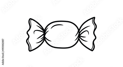 Simple black and white line drawing of a wrapped candy