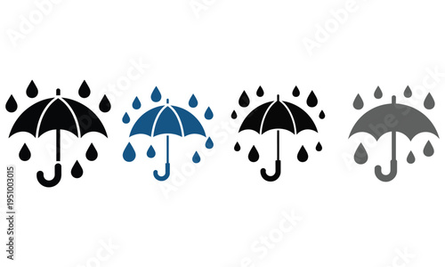Umbrella with rain drops icons set representing weather and protection concept