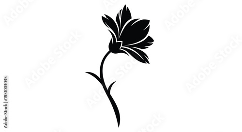A simple black silhouette of a delicate flower with curved petals