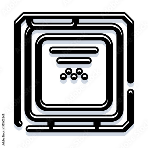 Central processing unit icon illustrating a square microprocessor chip with connection points and internal components, representing technology and computing hardware