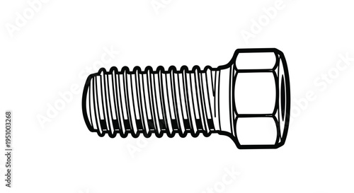 Black and white illustration of a single bolt with a hex head