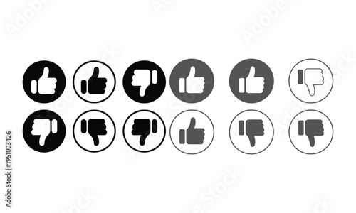 Like and dislike icons set with thumbs up and thumbs down symbols in modern style