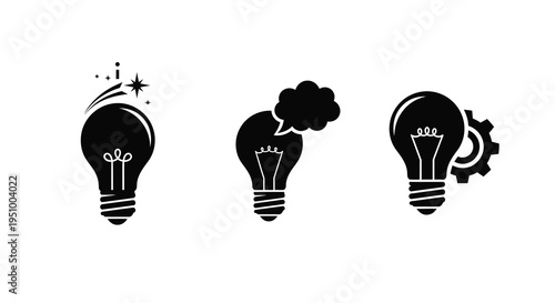Three lightbulbs representing ideas innovation and problem solving silhouette