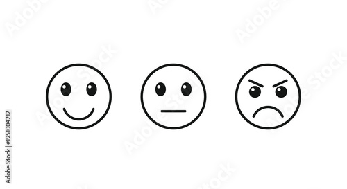 Three circular face icons displaying different emotions a silhouette