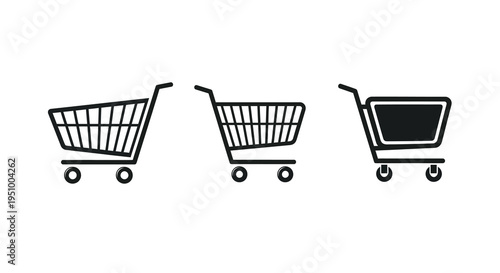 Three black shopping carts displayed in a simple outline silhouette
