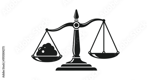 Scales of justice with balanced pans shown in black silhouette