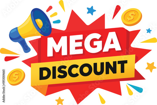 Mega Discount Promotion Banner with Megaphone