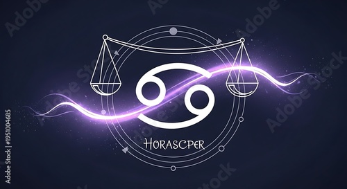 Stylized representation of the astrological sign Cancer incorporates celestial measurement tools and vibrant light effects