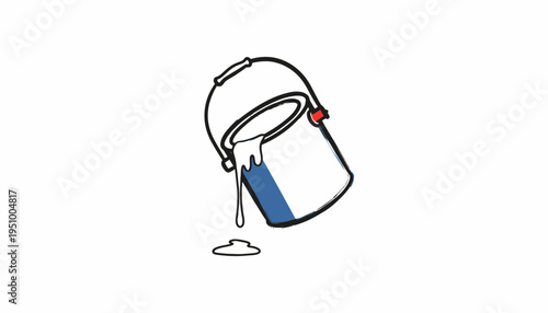Paint Bucket Spilling Blue Liquid, Creative Messy Art Concept