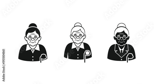 Three elderly women with walking canes a striking silhouette