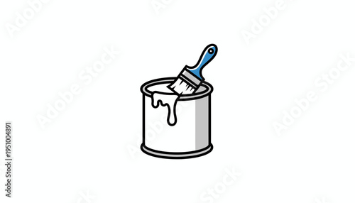 Paintbrush Dipped in White Paint Can with Dripping Paint