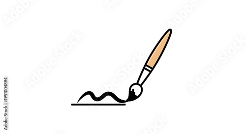 Paintbrush Creating Wavy Black Line on White Background - Artistic Creation Concept
