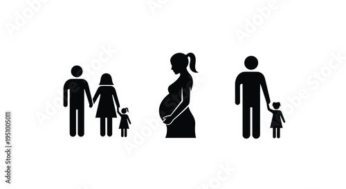 Family with pregnant woman and children depicted in black silhouette