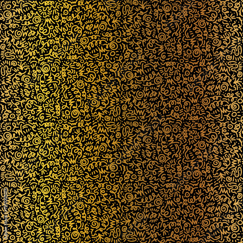 Boho Gold Black Grunge Seamless Pattern. Hand Drawn Luxury Ornament