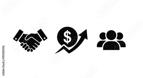 Business growth success and teamwork represented in a flat silhouette