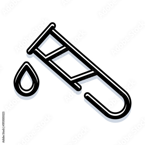 Test tube pouring a single liquid drop over a white background, clean minimalist lab icon symbolizing chemistry, medical research, diagnostics, pharmaceutical and scientific testing