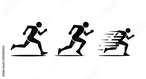 Three figures progressing through stages of running a dark silhouette