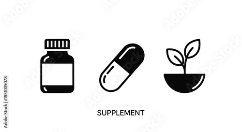 Supplement icons depicting pills capsules and a plant silhouette