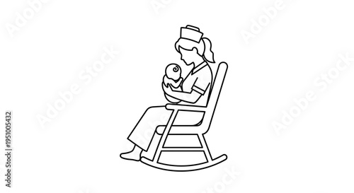 Nurse holding a newborn baby in rocking chair, medical care, maternal love, hospital, healthcare icon