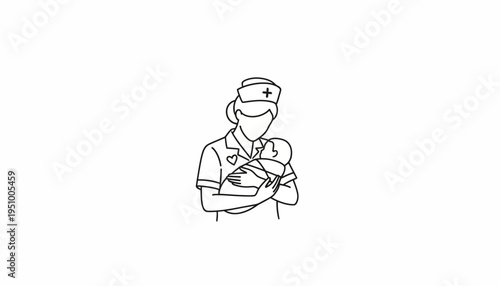 Nurse holding a newborn baby, medical care, love, and protection