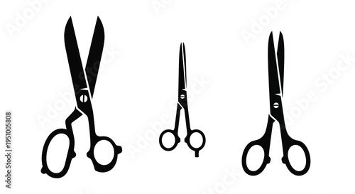 Three pairs of scissors displayed in a striking black silhouette