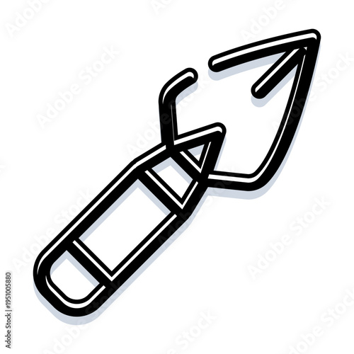 Stone age flint spearhead line art icon minimalist black and white outline of an ancient hunting tool, prehistoric artifact symbol for archaeology, history, and discovery