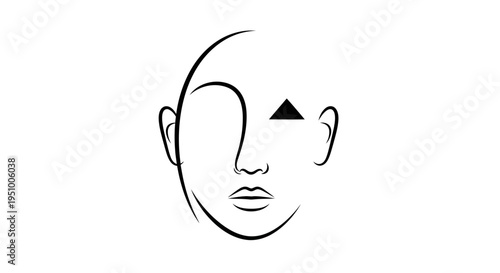 Abstract Face Outline with Geometric Triangle Symbol on Forehead