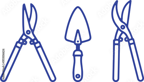 Three types of garden and cutting tools displayed in a simple illustration