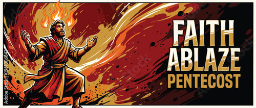 Pentecost Flame Sacred Symbol Celebrating Dynamic Heroic Pose Fantasy Comic