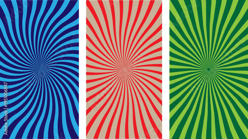 Vibrant optical illusion art with radiating stripes in blue red and green