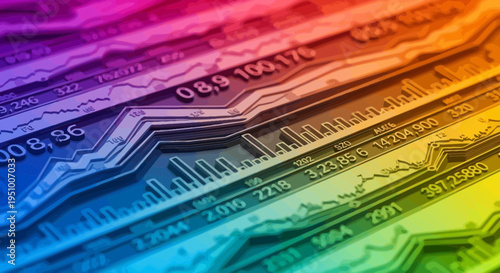 Abstract financial data visualization with colorful charts and graphs