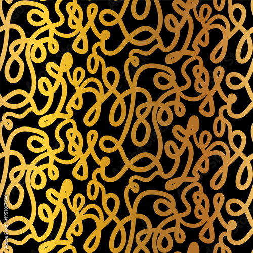 Boho Gold Black Grunge Seamless Pattern. Hand Drawn Luxury Ornament