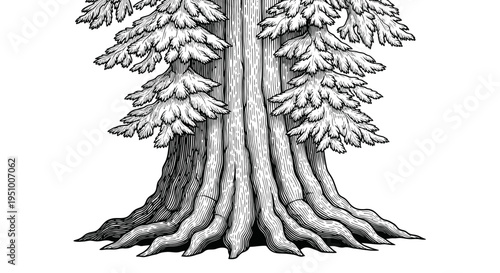 Giant Sequoia Tree Trunk and Roots Illustration