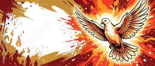 Pentecost Holy Spirit Dove with Fire and Silhouettes of People