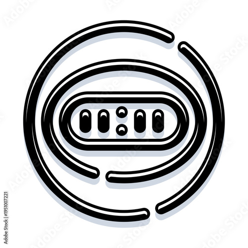 Minimalist circular digital clock icon with bold black lines and white accents showing time or countdown, symbolizing precise schedule, deadline tracking, and app ui use