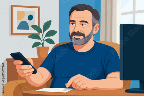 Man relaxing at home watching TV