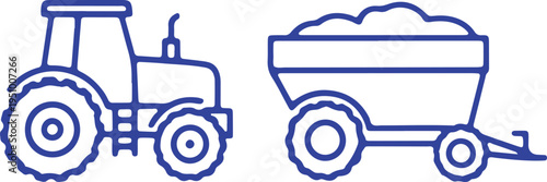 A tractor pulling a hay baler trailer in an agricultural setting