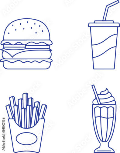 Delicious fast food meal combo illustration featuring classic items