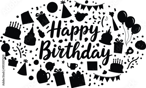 Happy birthday wishes with festive icons