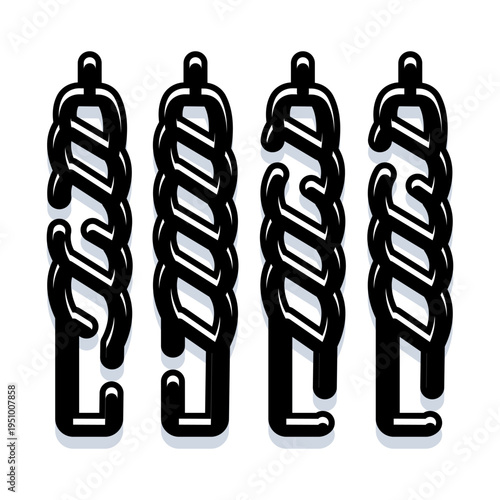 Four black minimalist line art icons depicting various grilled meat or vegetable skewers, presenting a stylized interpretation of barbecue cooking and street food