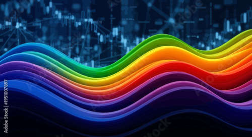 Abstract rainbow wave digital art design for data analysis and visualization