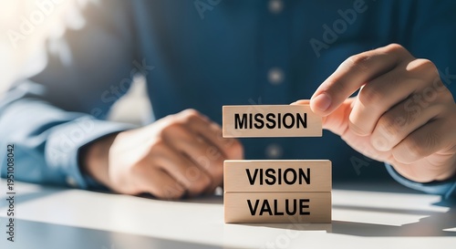 Business strategy concept with mission vision and value blocks