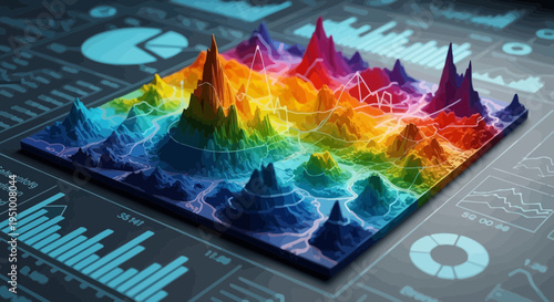 Colorful 3 d rendered data visualization of digital information and trends