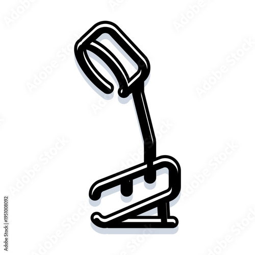 Lifting strap with a carabiner clip and a spring loaded clamp, providing strong grip and secure attachment for various items, featuring a bold black and white outline design