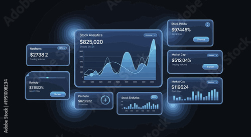 Stock market analysis interface with charts and financial data visualization