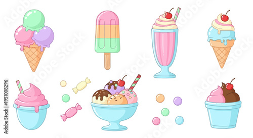 Flat Design Ice Cream and Desserts Collection, Vector Art