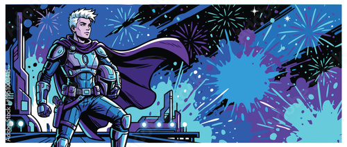 Heroic Space Rebel Posing During a Galactic Celebration Festival