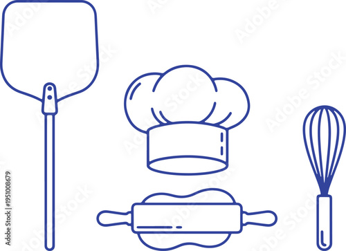 Essential kitchen tools and a chef's hat illustration