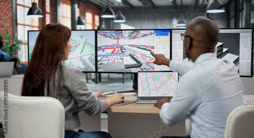 Man And Woman Discuss BIM 3D Model Design On Computer Screen